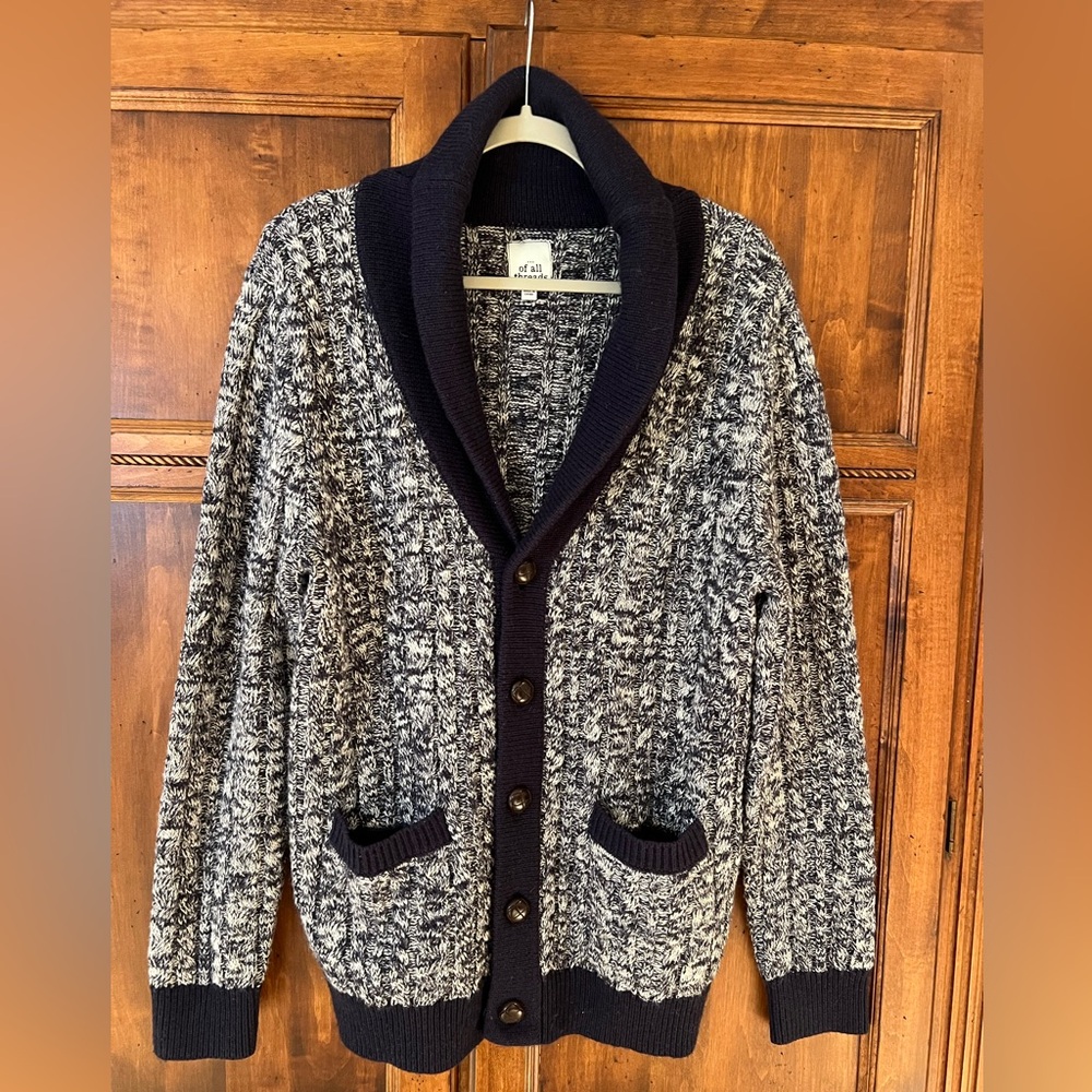 Of All Threads Wool Blend Cable Knit Cardigan | Size M | Navy | Great Condition